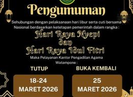 Pengumuman Pelaksanaan Hari Libur Serta Cuti Bersama Nasional